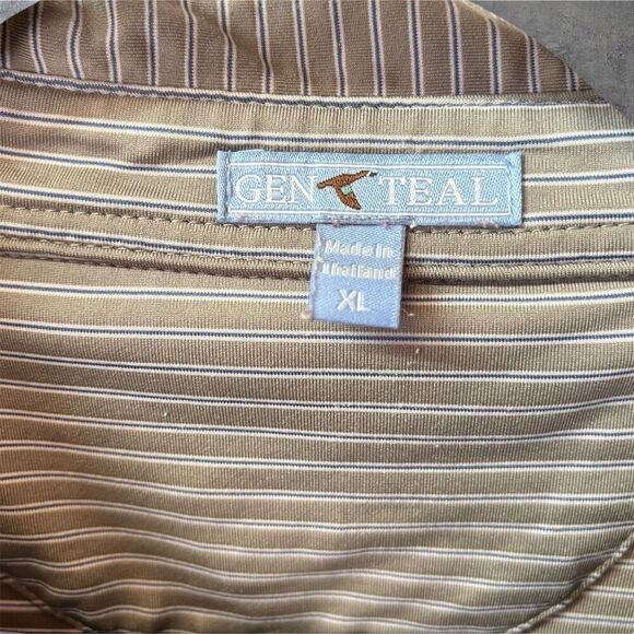 Gen Teal Men's XL Gray‎ Striped Short Sleeve Polo Shirt Casual - Picture 5 of 5